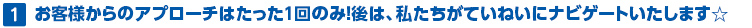 1.お客様からのアプローチはたった1回のみ！後は私たちがていねいにナビゲートいたします☆